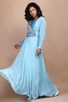 Buy_Label Ivish_Blue Silk, Georgette Embroidery Round Neck Placement Hand Dress _Online_at_Aza_Fashions