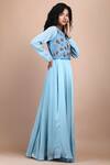 Shop_Label Ivish_Blue Silk, Georgette Embroidery Round Neck Placement Hand Dress _Online_at_Aza_Fashions