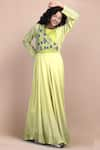 Buy_LABEL IVISH_Yellow Silk Georgette California Poppy Placement Hand Long Dress  _at_Aza_Fashions