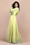 Buy_LABEL IVISH_Yellow Silk Georgette California Poppy Placement Hand Long Dress  _Online_at_Aza_Fashions