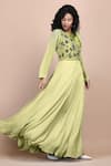 Shop_LABEL IVISH_Yellow Silk Georgette California Poppy Placement Hand Long Dress  _Online_at_Aza_Fashions