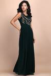 Buy_Label Ivish_Green Silk, Georgette Embroidery Round Neck Angelica Floral Dress _Online_at_Aza_Fashions