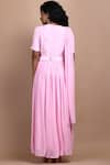 Shop_LABEL IVISH_Pink Silk Georgette Mandevilla Gathered Draped Dress With Belt  _at_Aza_Fashions