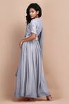 Shop_LABEL IVISH_Grey Silk Georgette Embroidered Sage Gathered Draped Dress With Belt  _at_Aza_Fashions