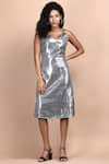 Buy_LABEL IVISH_Grey Fabric Embroidered Notched Metallica Dress  _at_Aza_Fashions