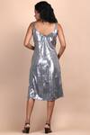 Shop_LABEL IVISH_Grey Fabric Embroidered Notched Metallica Dress  _at_Aza_Fashions