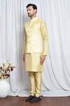 Shop_Aryavir Malhotra_Yellow Jacquard Damask Blossom Woven Nehru Jacket _Online_at_Aza_Fashions