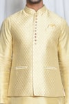 Aryavir Malhotra_Gold Jacquard Bloom Motif Woven Nehru Jacket _at_Aza_Fashions