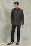 Buy_Nero by Shaifali and Satya_Black Cotton Silk Self Jodhpuri And Pant Set _at_Aza_Fashions