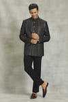 Buy_Nero by Shaifali and Satya_Black Cotton Silk Self Jodhpuri And Pant Set _Online_at_Aza_Fashions