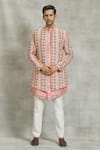 Buy_Nero by Shaifali and Satya_Pink Embroidered Thread Work Jacket With Kurta Set_at_Aza_Fashions