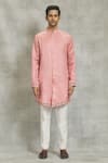 Nero by Shaifali and Satya_Pink Embroidered Thread Work Jacket With Kurta Set_Online_at_Aza_Fashions