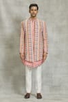 Shop_Nero by Shaifali and Satya_Pink Embroidered Thread Work Jacket With Kurta Set_Online_at_Aza_Fashions