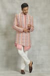 Nero by Shaifali and Satya_Pink Embroidered Thread Work Jacket With Kurta Set_at_Aza_Fashions