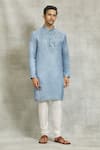 Buy_Nero by Shaifali and Satya_Blue Linen Satin Embroidered Mirror Kurta Set _at_Aza_Fashions