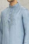 Nero by Shaifali and Satya_Blue Linen Satin Embroidered Mirror Kurta Set _at_Aza_Fashions