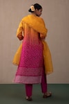 Shop_Pink City By Sarika_Pink Organza, Mohair Embroidery Round Neck Ombre Bandhani Print Kurta Set _at_Aza_Fashions