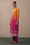 Buy_Pink City By Sarika_Pink Organza, Mohair Embroidery Round Neck Ombre Bandhani Print Kurta Set _Online_at_Aza_Fashions