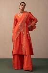Buy_Pink City by Sarika_Orange Silk, Chanderi, Organza Zari, Sequins, Embroidery Angrakha Kurta Set _at_Aza_Fashions