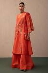 Pink City by Sarika_Orange Silk, Chanderi, Organza Zari, Sequins, Embroidery Angrakha Kurta Set _Online_at_Aza_Fashions