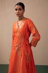 Buy_Pink City by Sarika_Orange Silk, Chanderi, Organza Zari, Sequins, Embroidery Angrakha Kurta Set 