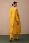 Shop_Pink City By Sarika_Yellow Silk, Chanderi, Organza Embroidery V-neck Chequered Kurta Pant Set _at_Aza_Fashions