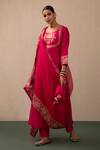 Shop_Pink City by Sarika_Pink Silk, Chanderi, Organza Gota Lotus Embroidered Bodice Anarkali Pant Set _Online_at_Aza_Fashions