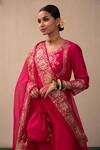 Shop_Pink City by Sarika_Pink Silk, Chanderi, Organza Gota Lotus Embroidered Bodice Anarkali Pant Set 