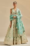 Buy_Studio Iris India_Green Organza Motifs V Neck Aurora Pattern Lehenga Set_at_Aza_Fashions