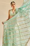 Buy_Studio Iris India_Green Organza Motifs V Neck Aurora Pattern Lehenga Set_Online_at_Aza_Fashions