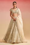 Buy_Studio Iris India_Ivory Organza Embroidery Zari V Neck Tara Mirror Bridal Lehenga Set _at_Aza_Fashions