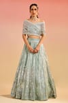 Buy_Studio Iris India_Green Organza Moina Floral Foil Embroidered Lehenga With Blouse_at_Aza_Fashions
