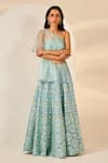 Buy_Studio Iris India_Blue Organza Embroidery Sequin Indra Foil Mirror Crop Top And Skirt Set _at_Aza_Fashions