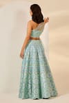 Shop_Studio Iris India_Blue Organza Embroidery Sequin Indra Foil Mirror Crop Top And Skirt Set _at_Aza_Fashions