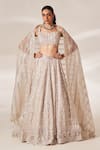 Buy_Studio Iris India_White Georgette Embroidery Sequin Sqaure Neck Ella Work Bridal Lehenga Set _at_Aza_Fashions