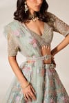 Shop_Studio Iris India_Green Organza Embroidery Sequin V Juliet Floral Bridal Lehenga Set _Online_at_Aza_Fashions
