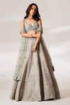 Buy_Studio Iris India_Green Organza Embroidery Gota Graphite Sequin Bridal Lehenga Set _at_Aza_Fashions