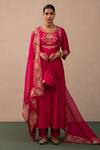 Buy_Pink City by Sarika_Pink Silk, Chanderi, Organza Gota Lotus Embroidered Bodice Anarkali Pant Set _at_Aza_Fashions