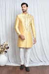 Buy_Aryavir Malhotra_Gold Sherwani Jacquard Woven Geometric Set _at_Aza_Fashions