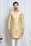 Shop_Aryavir Malhotra_Gold Sherwani Jacquard Woven Diamond Set _Online_at_Aza_Fashions