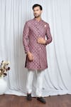 Buy_Aryavir Malhotra_Purple Sherwani Soft Cotton Printed Patola Set _at_Aza_Fashions