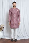 Buy_Aryavir Malhotra_Purple Sherwani Soft Cotton Printed Patola Set _Online_at_Aza_Fashions