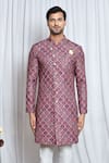 Shop_Aryavir Malhotra_Purple Sherwani Soft Cotton Printed Patola Set _Online_at_Aza_Fashions