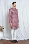 Aryavir Malhotra_Purple Sherwani Soft Cotton Printed Patola Set _at_Aza_Fashions