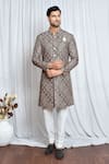 Buy_Aryavir Malhotra_Green Sherwani Soft Cotton Printed Floral Set_at_Aza_Fashions