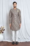 Buy_Aryavir Malhotra_Green Sherwani Soft Cotton Printed Floral Set_Online_at_Aza_Fashions