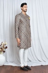 Aryavir Malhotra_Green Sherwani Soft Cotton Printed Floral Set_at_Aza_Fashions