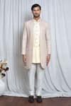 Shop_Aryavir Malhotra_Cream Sherwani Silk Embroidery Thread Sequin Set _Online_at_Aza_Fashions