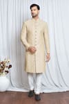 Buy_Aryavir Malhotra_Cream Sherwani Silk Embroidery Thread Zari Set _at_Aza_Fashions