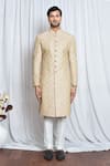 Buy_Aryavir Malhotra_Cream Sherwani Silk Embroidery Thread Zari Set _Online_at_Aza_Fashions